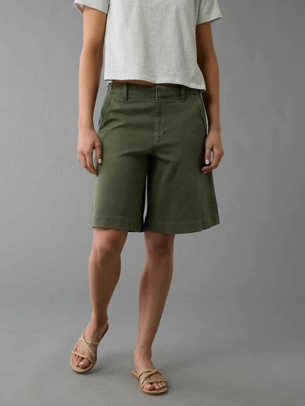 American Eagle Olive Green High-Waisted Trouser Shorts NWT